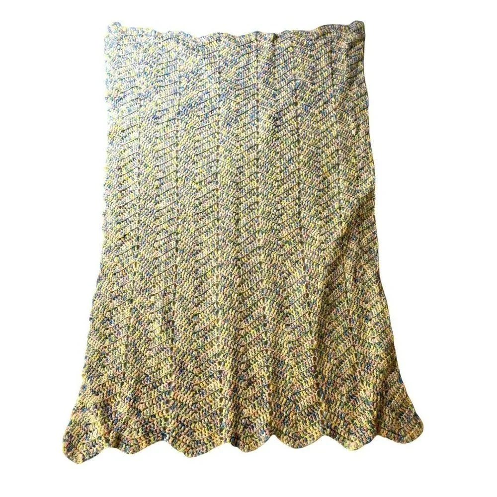 Vintage Hand Crocheted Afghan Chair Throw Baby Blanket 53x36 Pastel Boho Cottage
